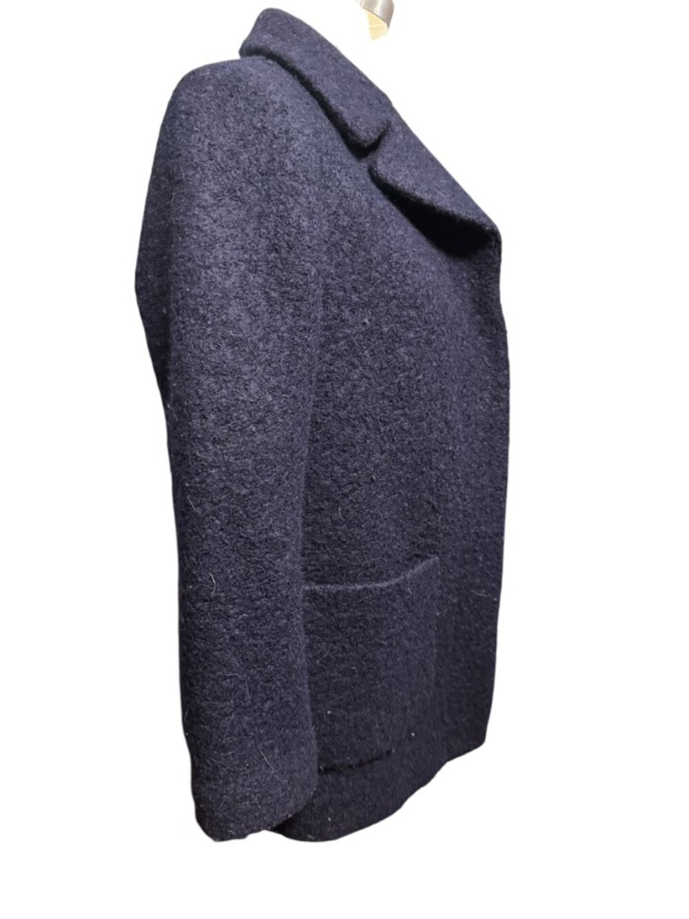 J.Crew Navy Bouclé Wool Blend Pea Coat Size 4 Classic Three Button Jacket - Picture 4 of 5